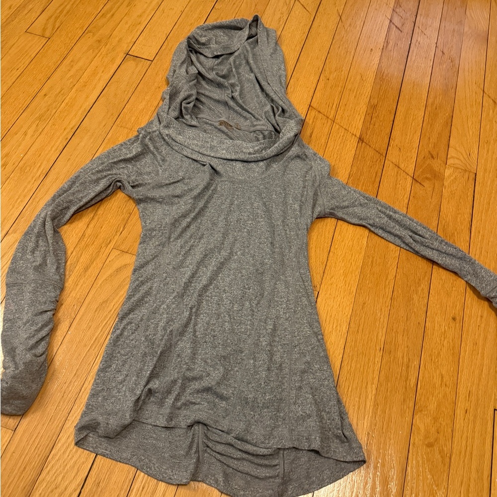 Zella Heather Gray Hooded Cowl Neck Athletic Top - Small
